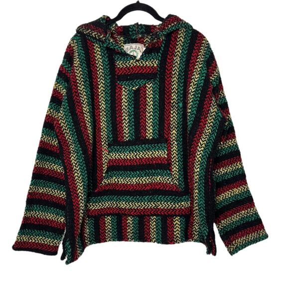Baja Joe Mexican Baja Hoodie Sweater Pullover Rasta Red yellow green unisex MED - Picture 1 of 15